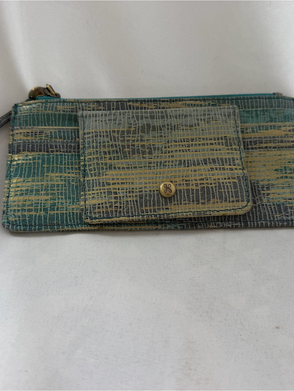 HOBO Turquoise Metallic Leather Continental Wallet Boho Textured
